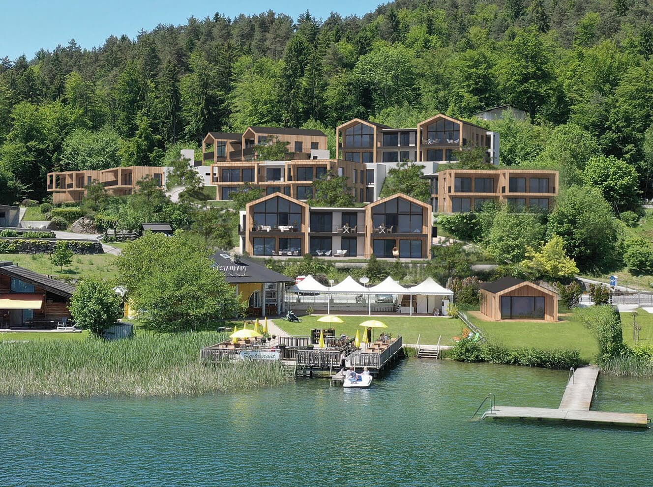 Portfolio — lake and partner programme imagery; listings cover City, Land, and Water.